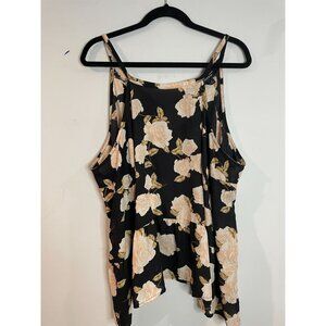 Torrid Women's Floral Peplum Tank Top - Black & Peach Roses Size 3